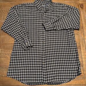 Premier International Plaid Button Up Shirt Mens 2XL Long Sleeve Black White